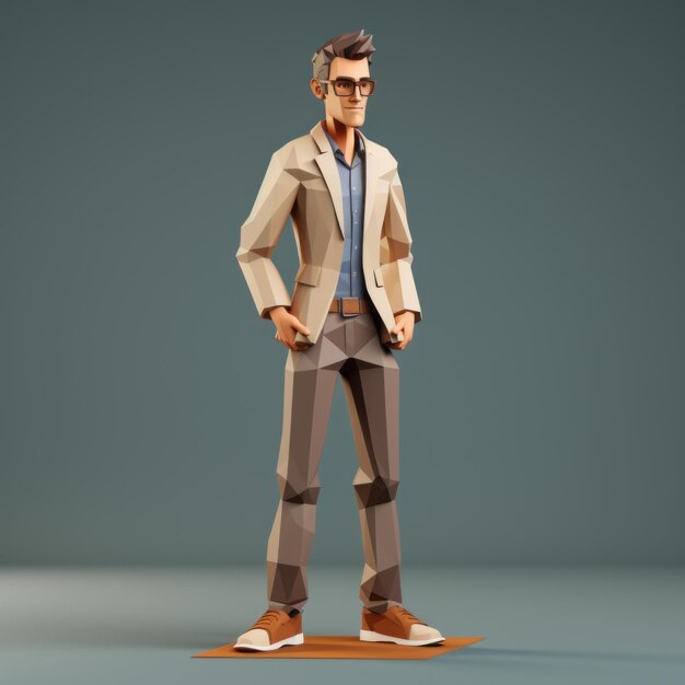 Homme poly bas avec des lunettes modèle 3D hyperréaliste dans le style James Gilleard