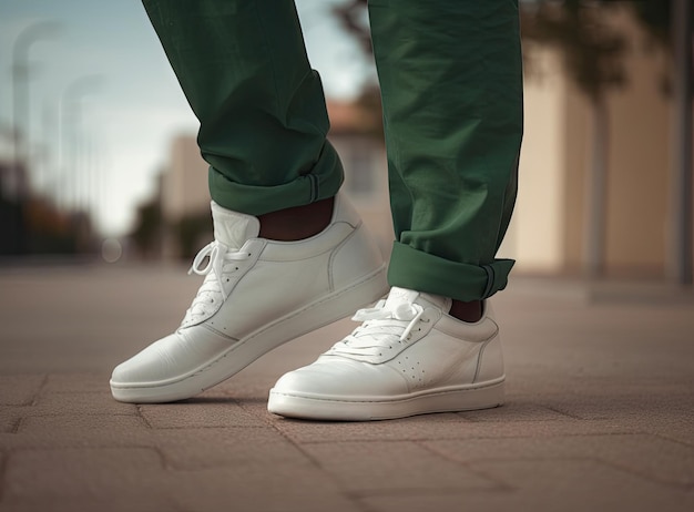 Un homme portant des baskets de sport dans la rue