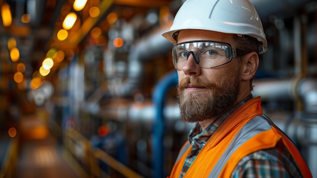 Un homme portant un casque et des lunettes de sécurité