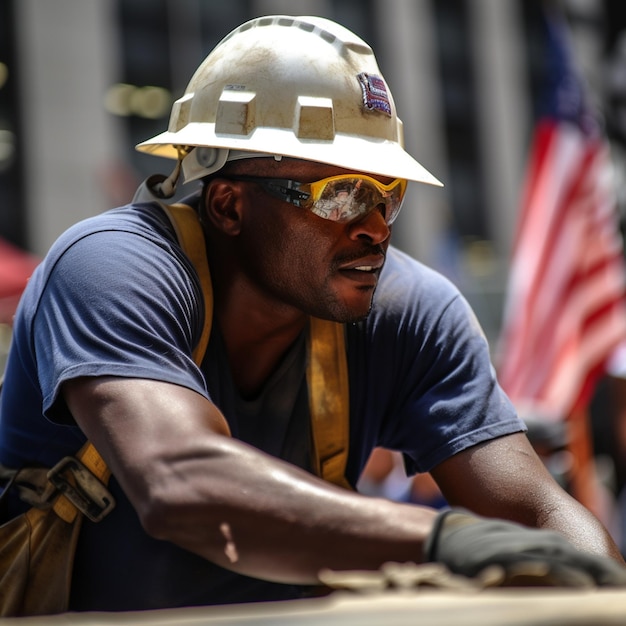 Photo un homme portant un casque et des lunettes de soleil se tient devant un drapeau