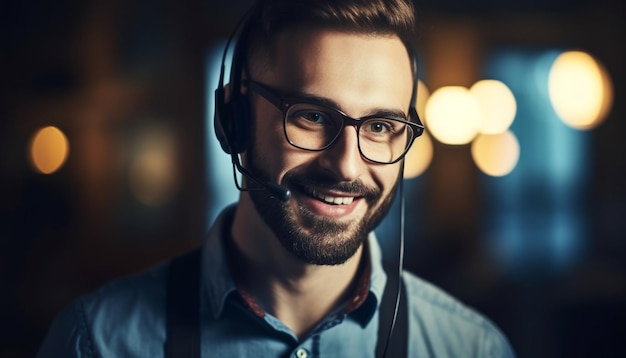 Un homme portant un casque avec un microphone sur la tête