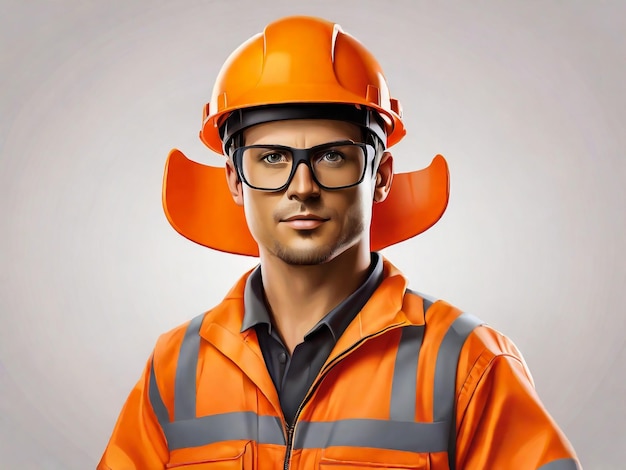 un homme portant un casque orange et des lunettes porte un gilet orange