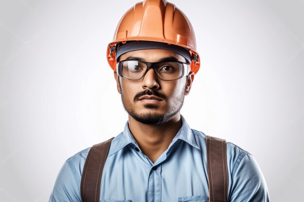 Un homme portant un casque orange et des lunettes