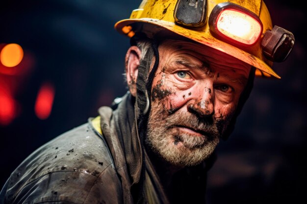 Photo un homme portant un casque de pompier avec une lumière sur la tête