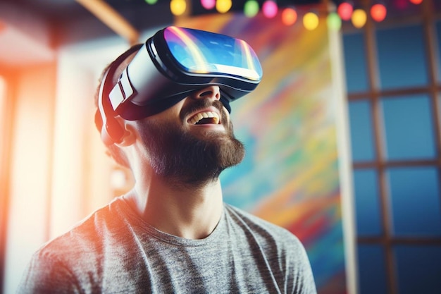 un homme portant un casque de réalité virtuelle porte un casque De réalité virtuelle virtuelle