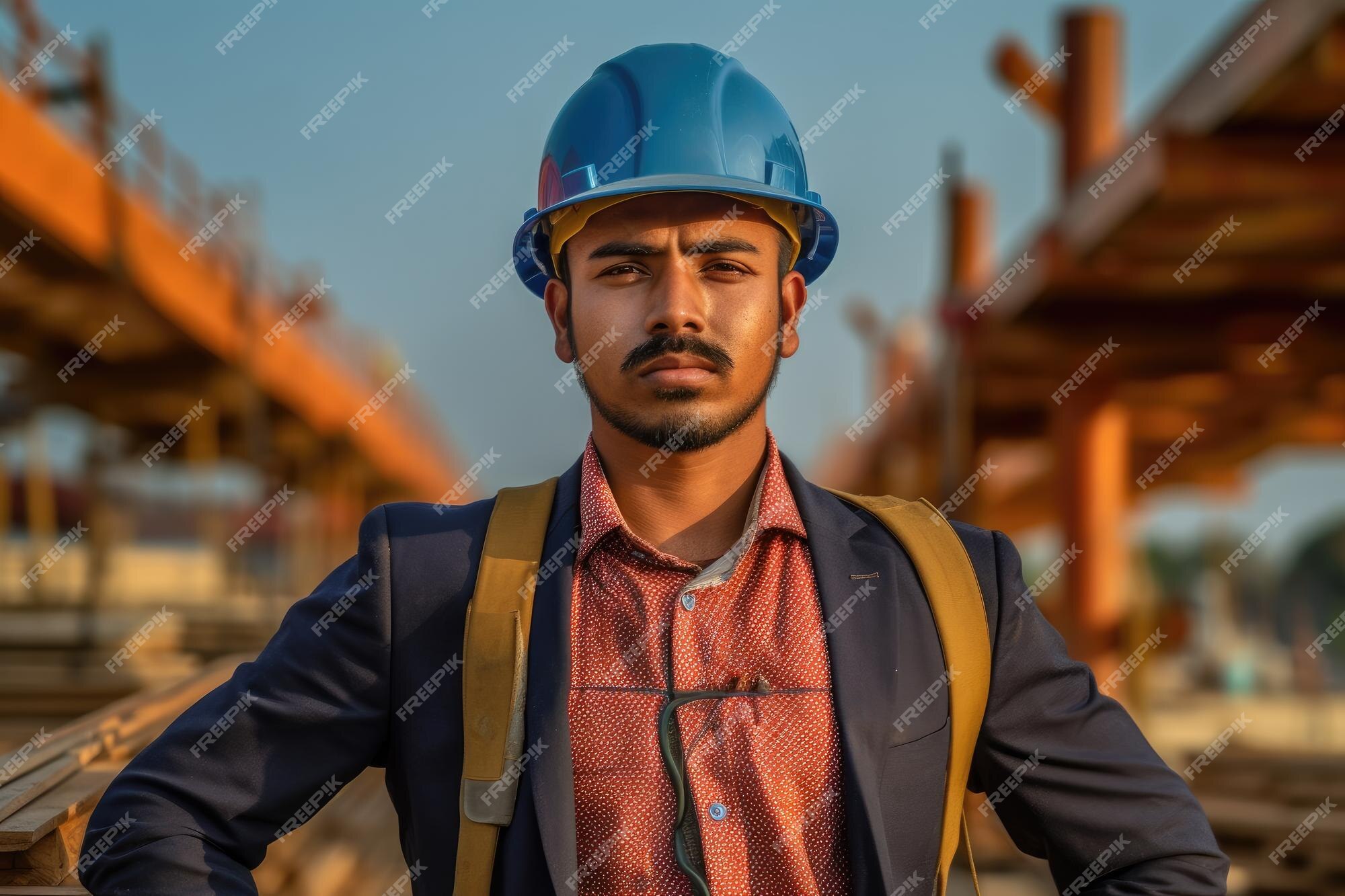 Un Homme Portant Un Casque Se Tient Sur Un Chantier De Construction.