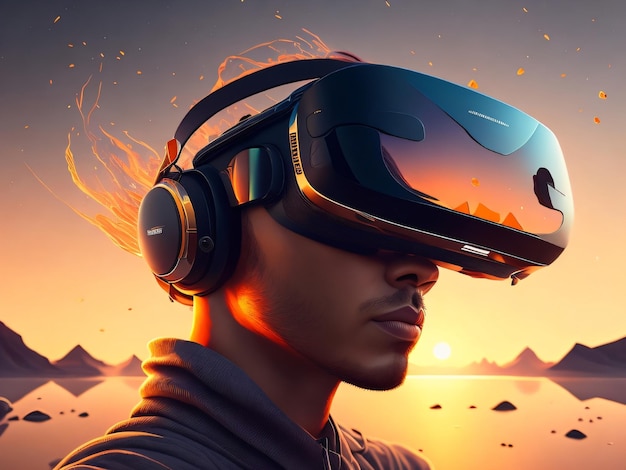 Un homme portant un casque VR métaverse