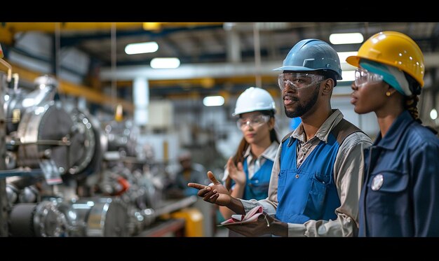 Photo un homme portant un chapeau bleu est debout dans une usine