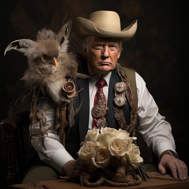 un homme portant un chapeau de cow-boy et un lapin avec un chapeaux de cow-boys