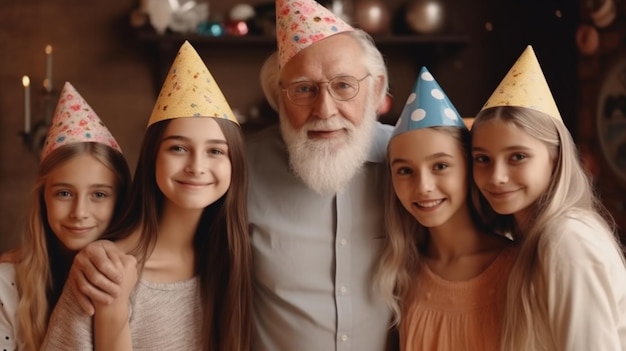 Un homme portant un chapeau de fête avec une fille portant un chapeau de fête