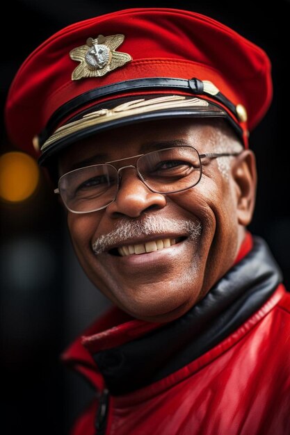 Photo un homme portant un chapeau rouge et or et des lunettes sourit