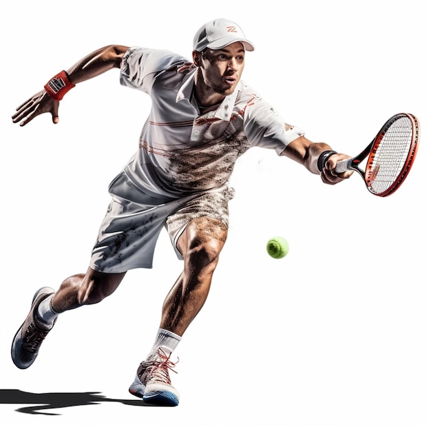 Un homme portant une chemise blanche avec le mot tennis dessus