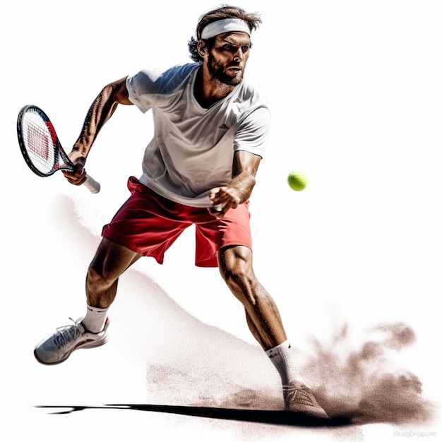 Un homme portant une chemise blanche avec un short rouge qui dit " tennis ".