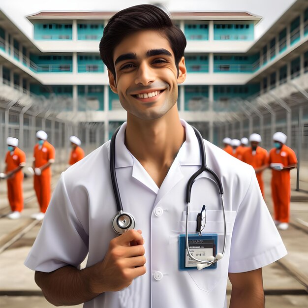 un homme portant une chemise blanche avec un stéthoscope autour de son cou