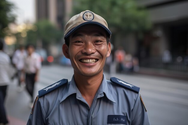 Un homme portant une chemise bleue avec les lettres aap dessus