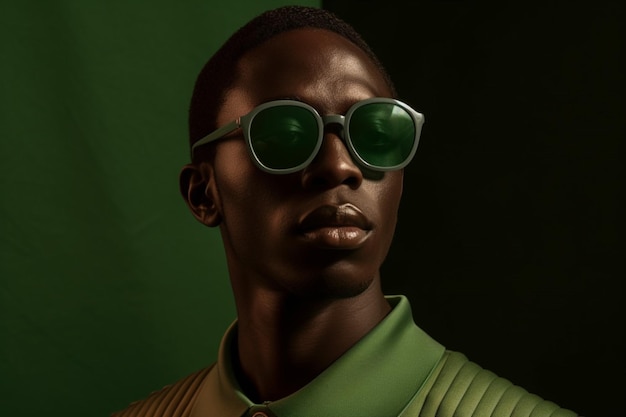 Un homme portant une chemise verte et des lunettes de soleil avec t