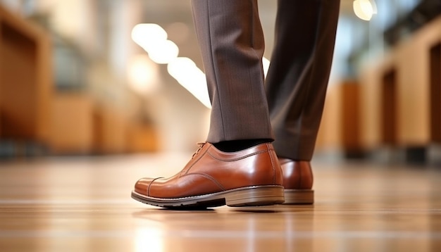 Photo un homme portant un costume et des chaussures se tient sur un sol