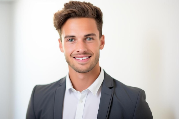 un homme portant un costume gris avec une chemise blanche et une chemise grise