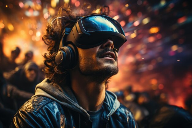 Un homme portant des lunettes de réalité virtuelle concept de divertissement futuriste IA générative