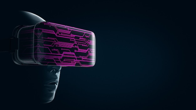Homme Portant Des Lunettes De Réalité Virtuelle Regardant L'hologramme Du Motif De Circuit