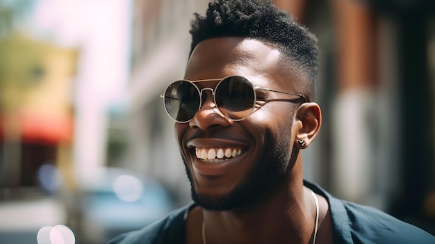 Un homme portant des lunettes de soleil et une chemise qui dit "homme noir"