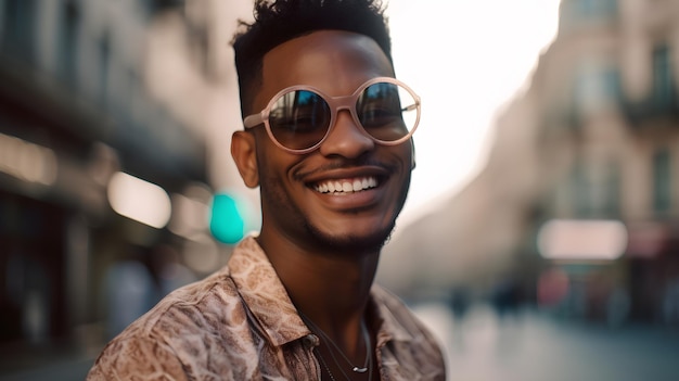 Un homme portant des lunettes de soleil et une chemise qui dit "je suis un homme"