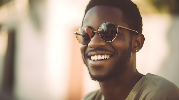 Un homme portant des lunettes de soleil et une chemise verte sourit à la caméra.