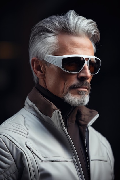 un homme portant des lunettes de soleil et une veste blanche