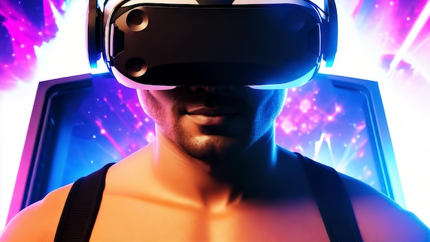 Homme portant des lunettes VR casque nouvelle technologie sur fond scifi art génératif par AI