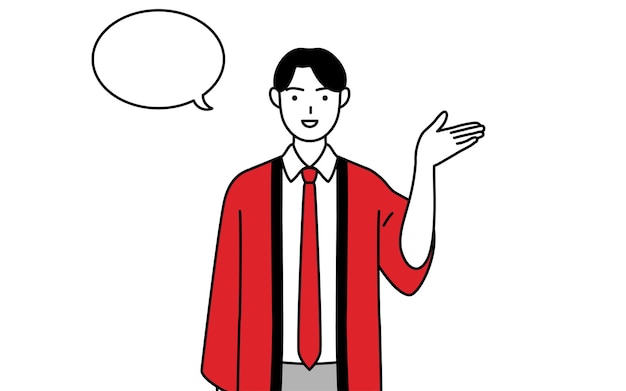 Homme portant un manteau happi rouge donnant des instructions avec un wipeout