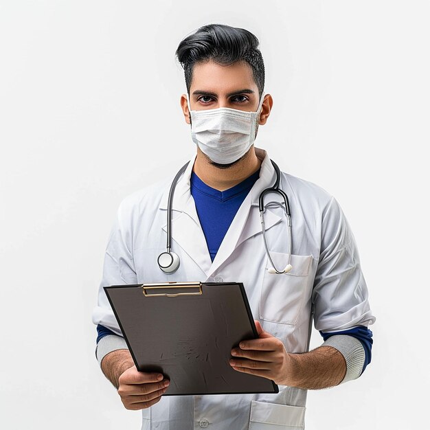 un homme portant un manteau de laboratoire avec un stéthoscope sur sa poitrine