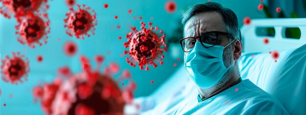 Un homme portant un masque dans un hôpital de coronavirus Focus sélectif