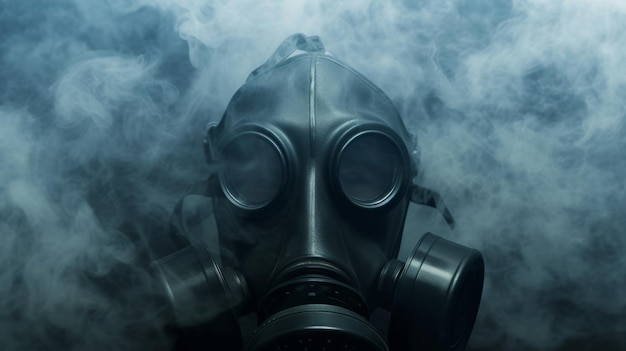Un homme portant un masque à gaz dans la fumée