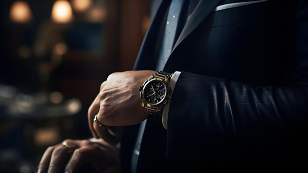 Un homme portant une montre qui dit breitling dessus