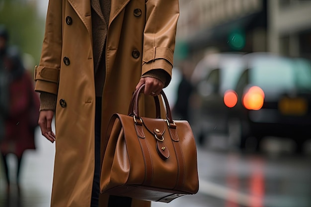 Un homme portant un sac à main marron dans la rue Generative Ai