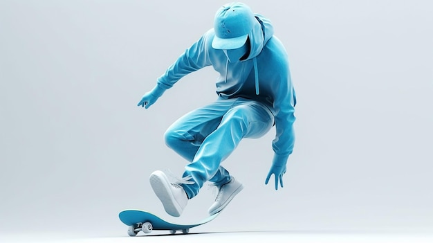 Un homme portant un sweat à capuche bleu fait du skateboard.