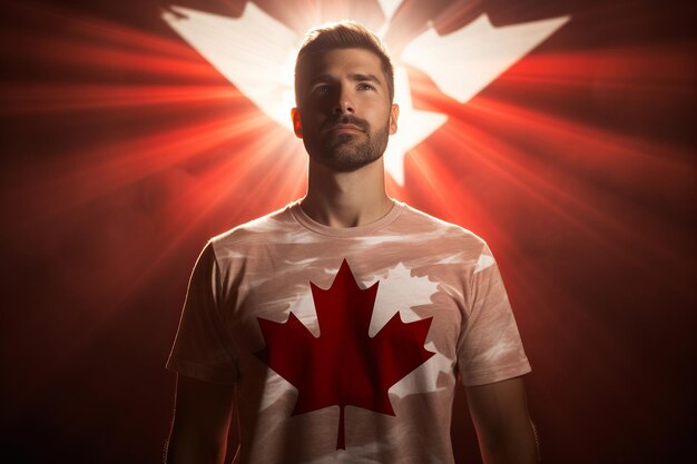 Un homme portant un T-shirt avec un drapeau canadien dessus