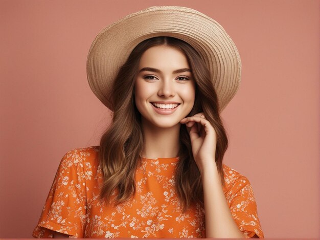 Un homme portant des vêtements tendance imprimés orange de haute qualité et une photographie de mode chapeau rond