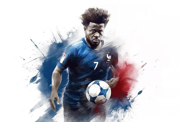 Homme pratiquant le football portrait d'un joueur de l'équipe de France de football professionnel Peinture aquarelle