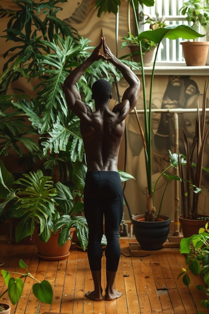 Photo un homme pratiquant le yoga dans un studio.