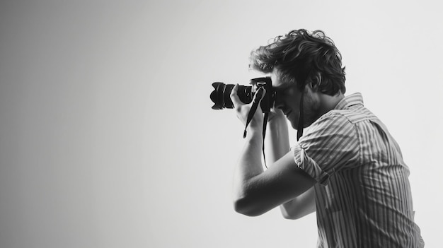 un homme prend une photo avec un appareil photo et les mots le photographe