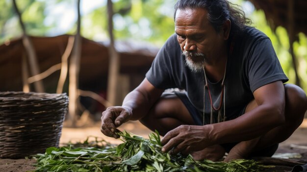 Photo homme préparant des épices et des herbes médicinales