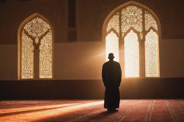 Un homme priant dans une mosquée