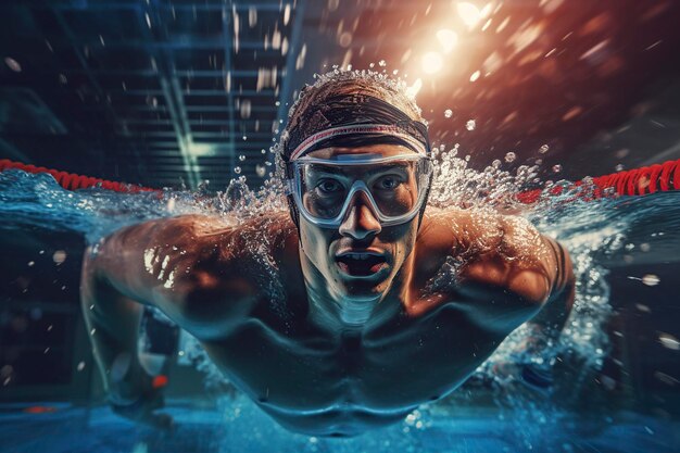 un homme professionnel nageant dans la piscine