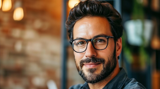 Un homme professionnel portant des lunettes regarde la caméra.