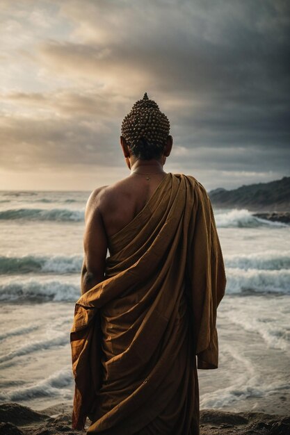 Photo un homme profitant de la vue d'une plage pittoresque surplombant l'océan