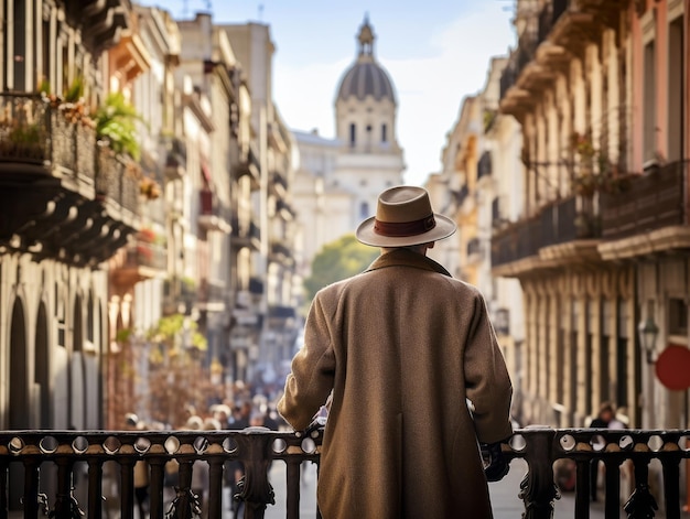 Photo l’homme profite d’une promenade tranquille dans les rues animées de la ville