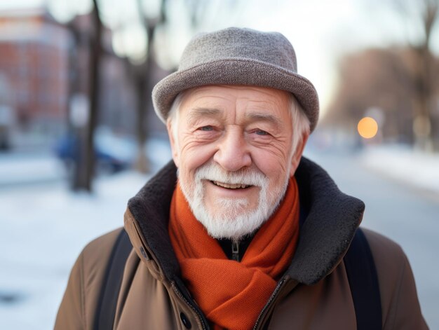 l'homme profite d'une promenade tranquille un jour d'hiver