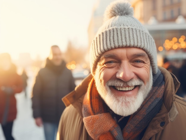 l'homme profite d'une promenade tranquille un jour d'hiver