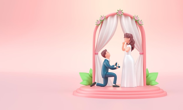 homme, proposer, mariage, 3d, illustration